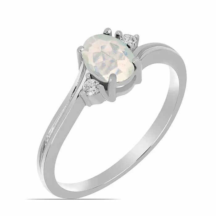 Prsten stříbrný s etiopským opálem a zirkony Ag 925 026295 ETOP - 59 mm (US 9) 2,6 g