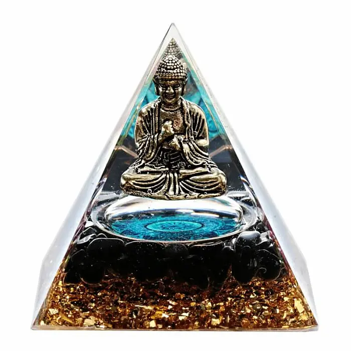 Orgonit pyramida Meditující Buddha s černým achátem - 6 x 6 x 6,5 cm