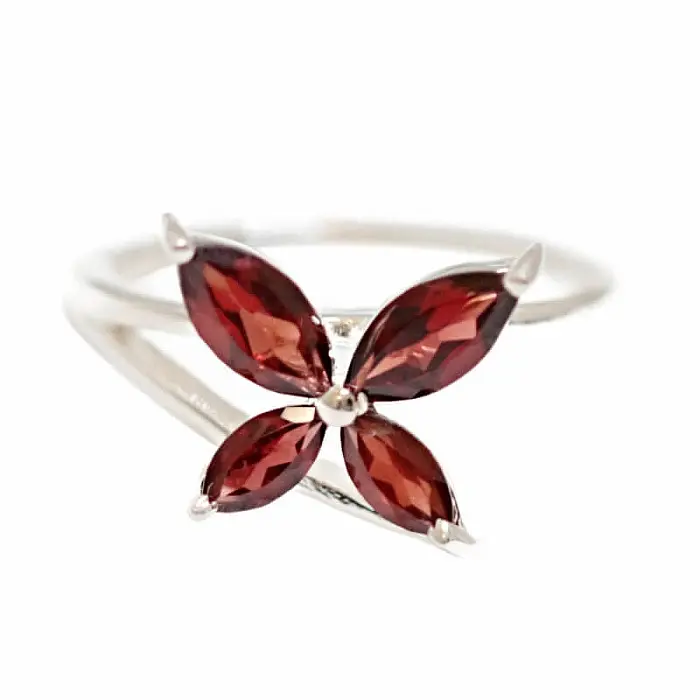 Stříbrný prsten s granátem FLEUR - 57 mm (US 8), 3 g