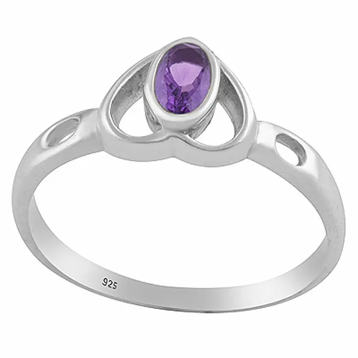 Stříbrný prsten s ametystem Srdce - 55 mm (US 7,5), 1,2 g