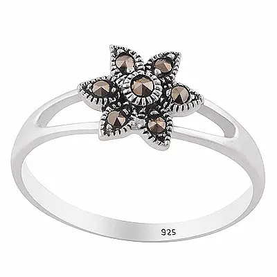 Stříbrný prsten s markazitem KVĚTINA - 58 mm (US 8,5), 2 g