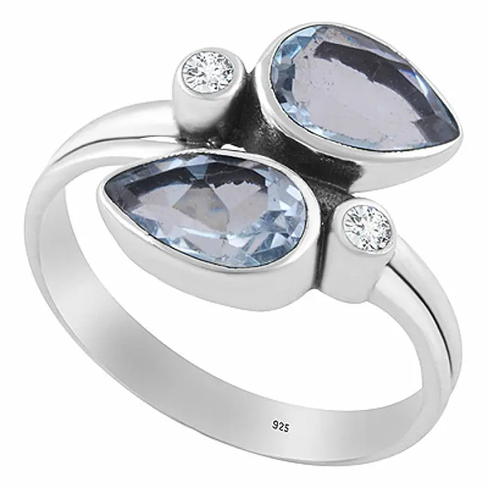 Stříbrný prsten s modrým topazem - 52 mm (US 6), 2,9 g
