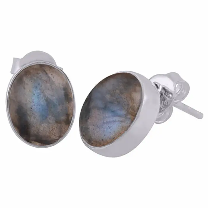 Stříbrné náušnice pecky s labradoritem - 10 mm, 2,5 g
