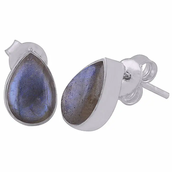 Stříbrné náušnice pecky s labradoritem - 10 mm, 2 g