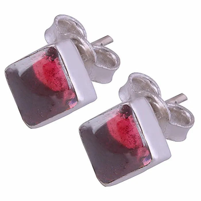Stříbrné náušnice pecky s granátem - 10 mm, 2,8 g