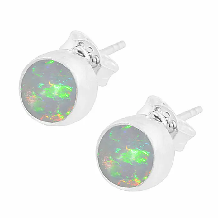 Stříbrné náušnice pecky s etiopským opálem - 7 mm, 1,4 g