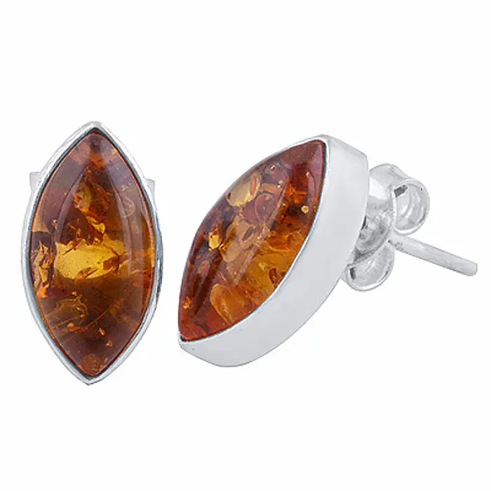Stříbrné náušnice pecky s jantarem - 12 mm, 2 g