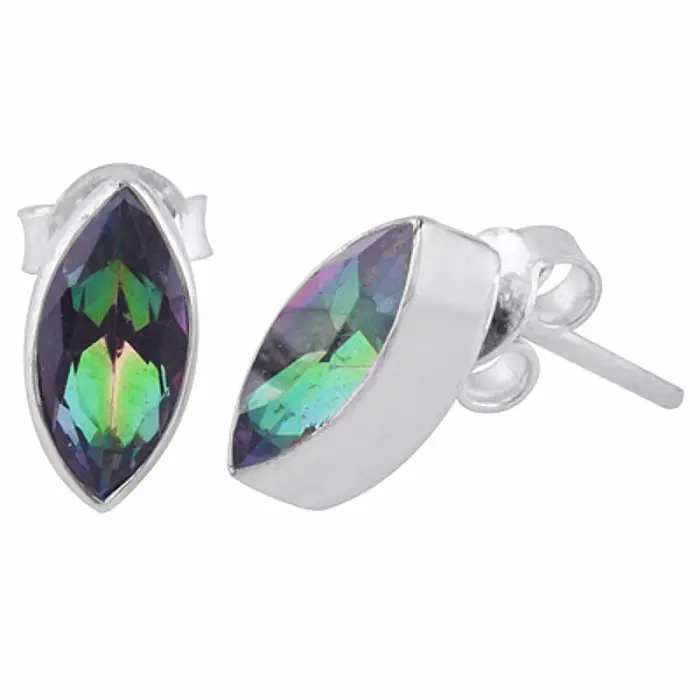 Stříbrné náušnice pecky s mystickým topazem - 11 mm, 2 g