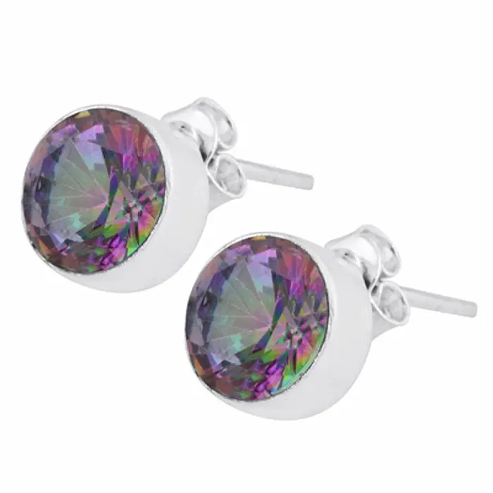 Stříbrné náušnice pecky s mystickým topazem - 8 mm, 1,9 g