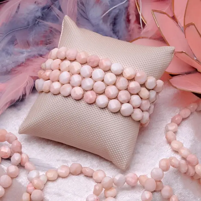 Opál růžový broušený náramek z korálků 8 mm - obvod cca 17 až 22 cm