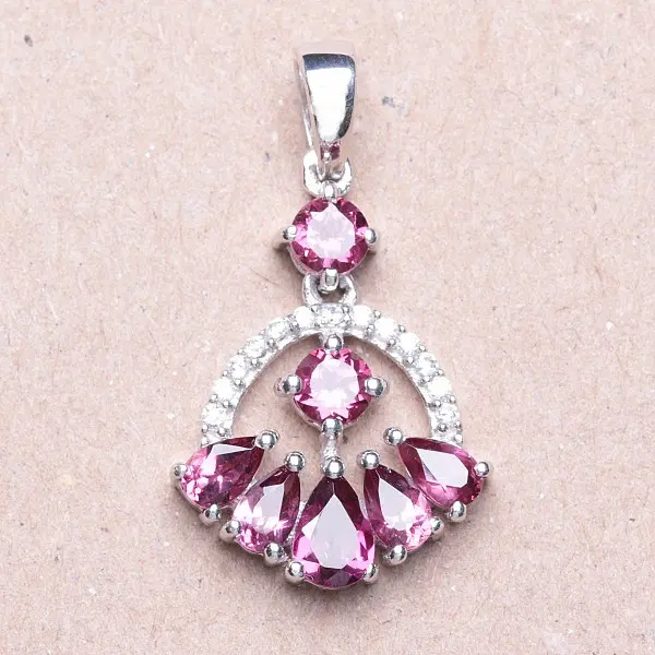 Přívěsek stříbrný s broušenými rhodolity a zirkony Ag 925 020118 RH - 2,1 cm, 2,4 g