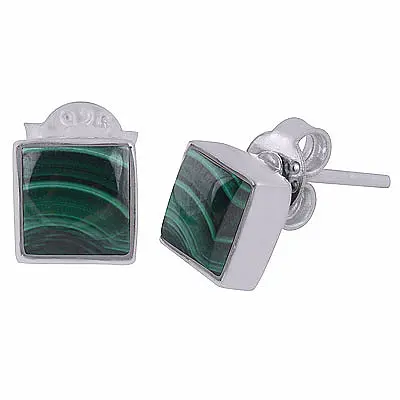Stříbrné náušnice pecky s malachitem - 0,7 cm, 2 g