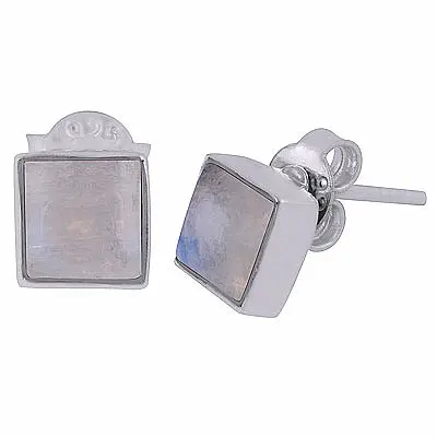 Stříbrné náušnice pecky s měsíčním kamenem - 0,7 cm, 2 g