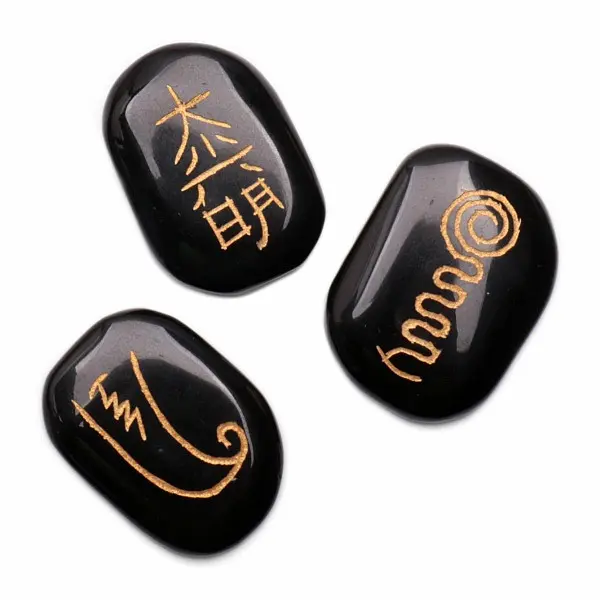 Reiki sada z černého bazaltu - 3 x cca 3,5 - 4 cm