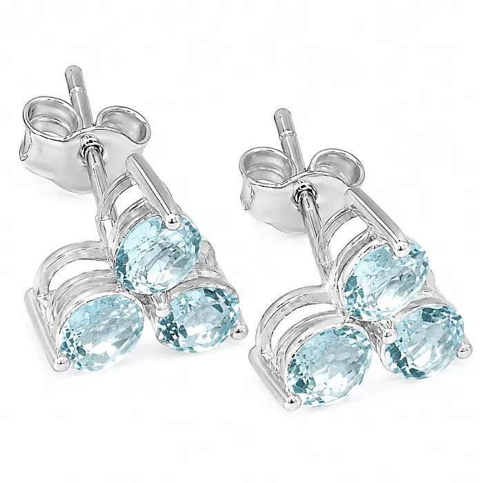 Stříbrné náušnice pecky s modrým topazem - 0,8 cm, 1,8 g