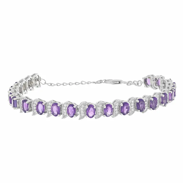 Náramek stříbrný s africkými ametysty a zirkony Ag 925 029074 AFAM - obvod cca 19 cm