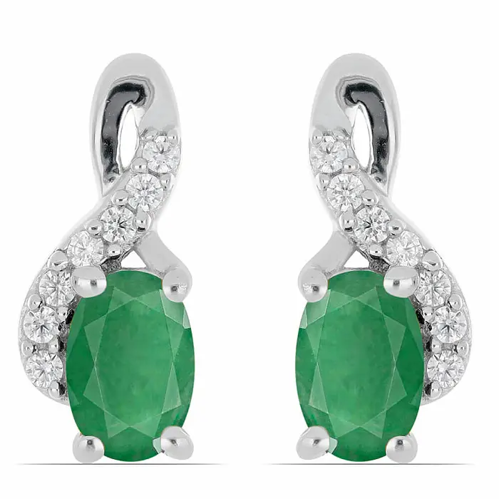 Náušnice stříbrné s broušenými smaragdy a zirkony Ag 012172 EM - 1,3 cm, 2,6 g