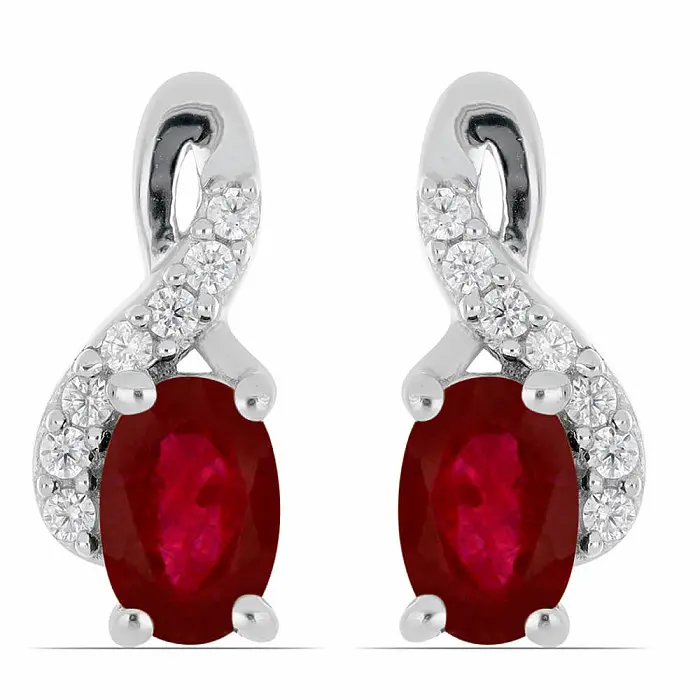 Náušnice stříbrné s broušenými rubíny a zirkony Ag 925 012172 RB - 1,3 cm, 2,6 g