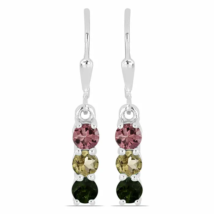 Náušnice stříbrné s vícebarevnými turmalíny stříbro Ag 925 014969 MT - 1,2 cm, 2,1 g