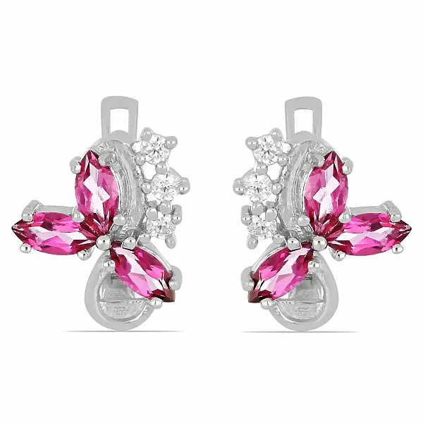 Náušnice stříbrné s broušenými Pink topazy a zirkony Ag 925 015728 PT - 1,5 cm, 3,8 g