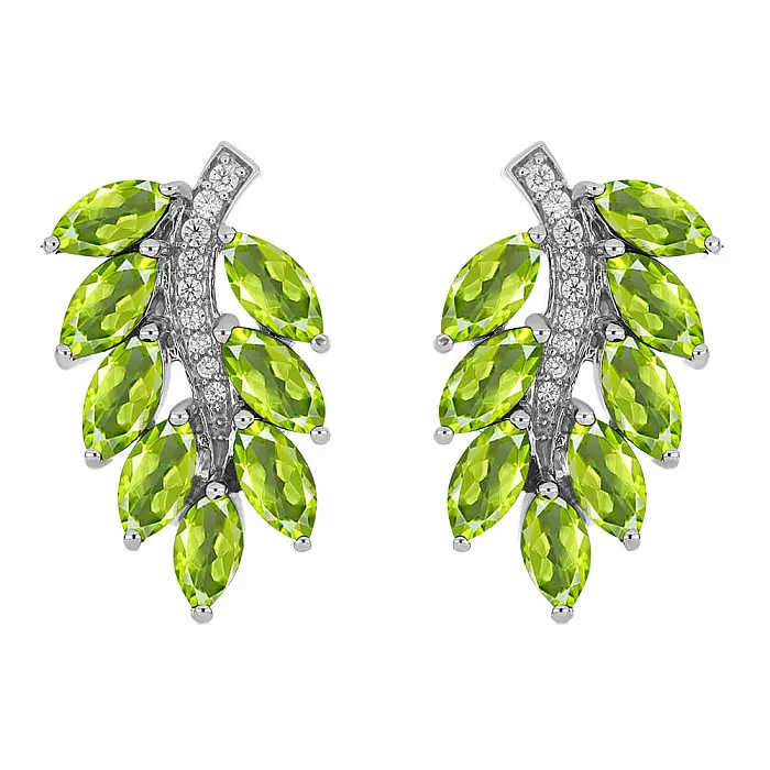 Náušnice stříbrné s broušenými olivíny a zirkony Ag 925 016771 PD - 2,2 cm, 6,3 g
