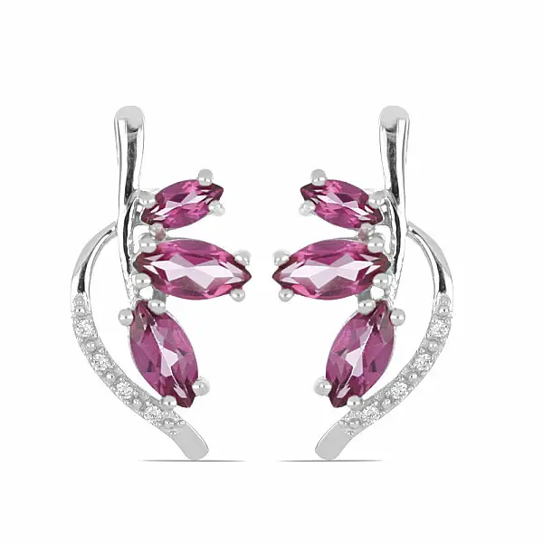Náušnice stříbrné s broušenými Pink topazy a zirkony Ag 925 019520 PT - 2,5 cm, 3,0 g