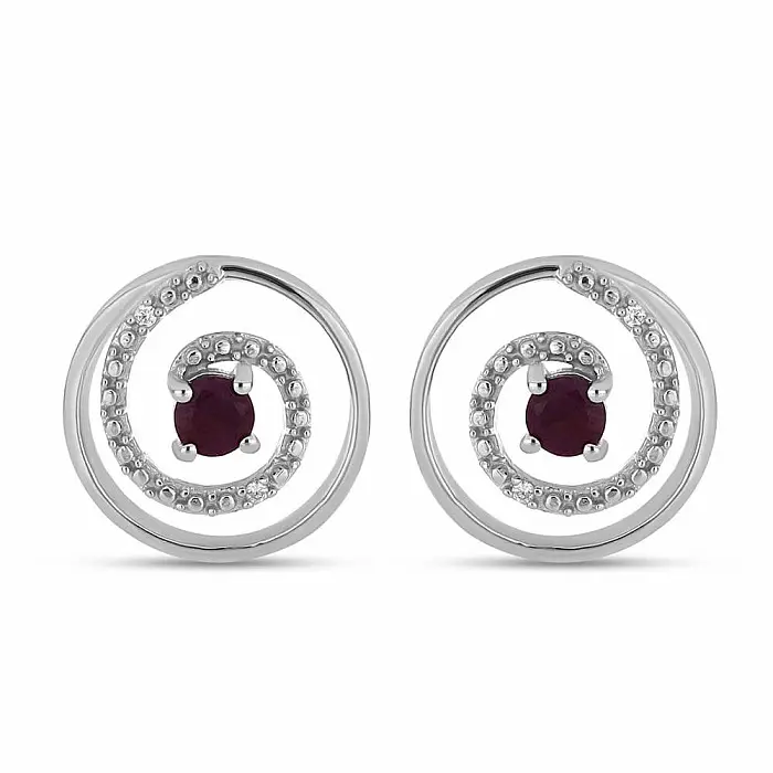 Náušnice stříbrné s broušenými rubíny a zirkony Ag 925 020614 RB - 1,5 cm, 3,2 g