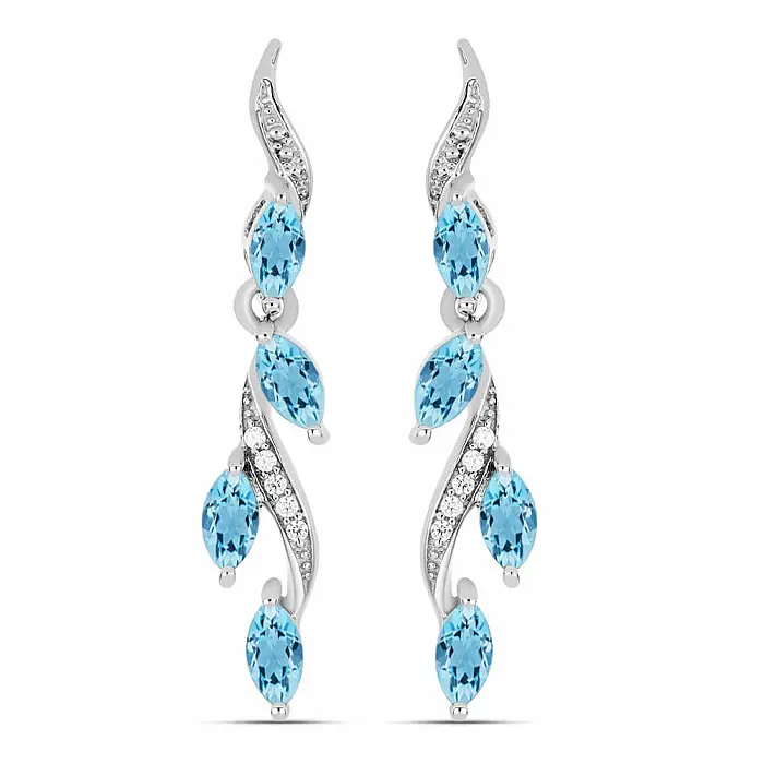 Náušnice stříbrné s broušenými Blue Sky topazy a zirkony Ag 925 022211 BT - 3,7 cm, 5 g