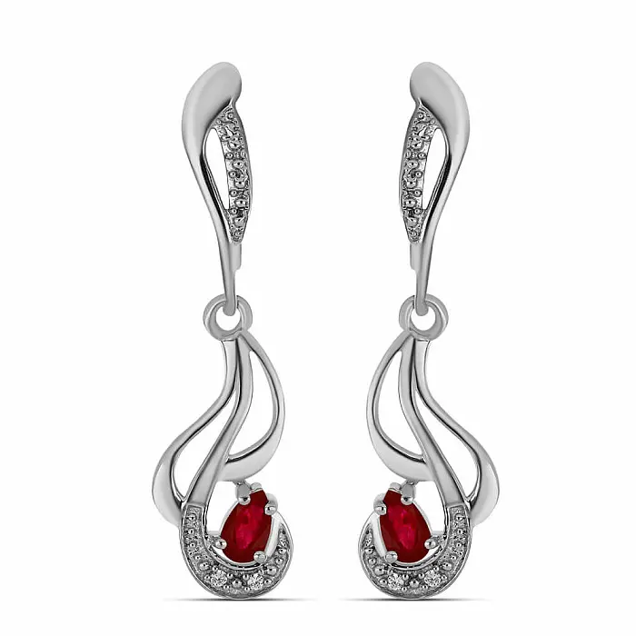 Náušnice stříbrné s broušenými rubíny a zirkony Ag 925 029264 RB - 3,5 cm, 4,3 g
