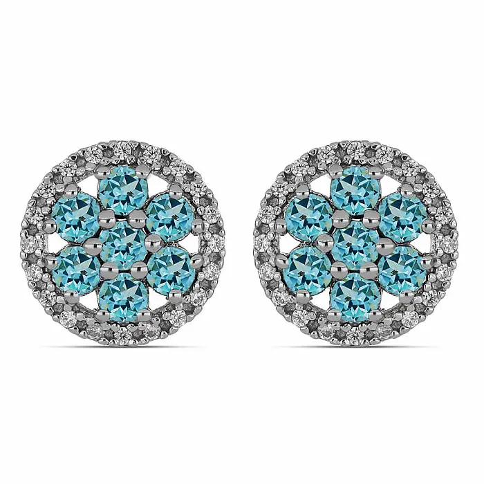 Náušnice stříbrné s broušenými Blue Sky topazy a zirkony Ag 925 029474 BT - 1,2 cm, 4,1 g