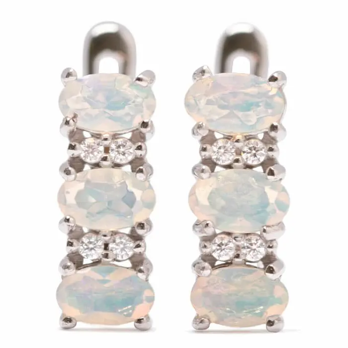 Náušnice stříbrné s etiopskými opály a zirkony Ag 925 033780 ETOP - 1,3 cm, 3 g