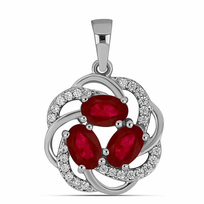 Přívěsek stříbrný s broušenými rubíny a zirkony Ag 925 010902 RB - 1,5 cm, 2,6 g