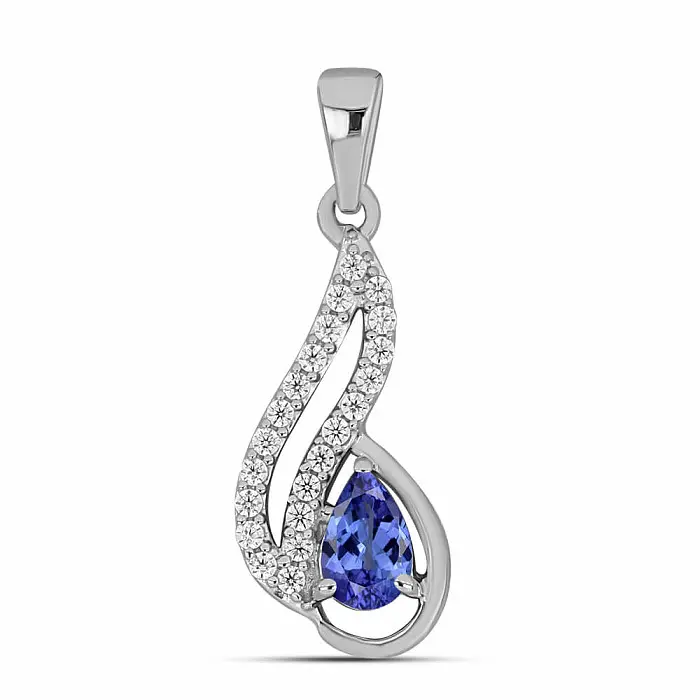 Přívěsek stříbrný s broušeným tanzanitem a zirkony Ag 925 015699 TZ - 1,8 cm, 2 g