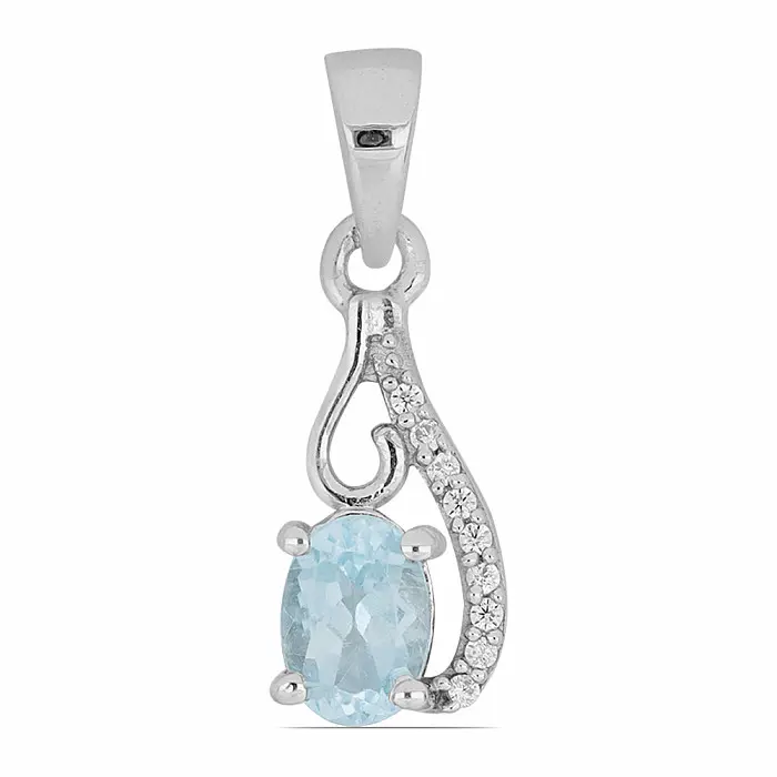 Přívěsek stříbrný s Blue Sky topazem a zirkony Ag 925 020065 BT - 1,5 cm, 1,2 g