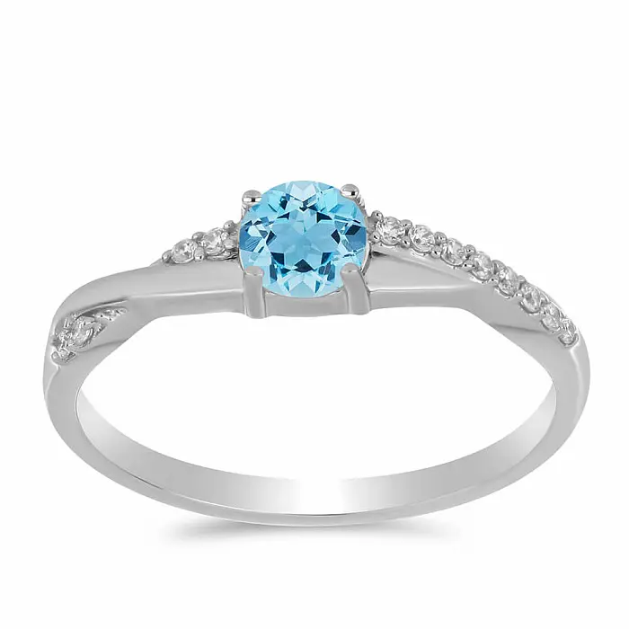 Prsten stříbrný s Blue Sky topazem a zirkony Ag 925 012722 BT