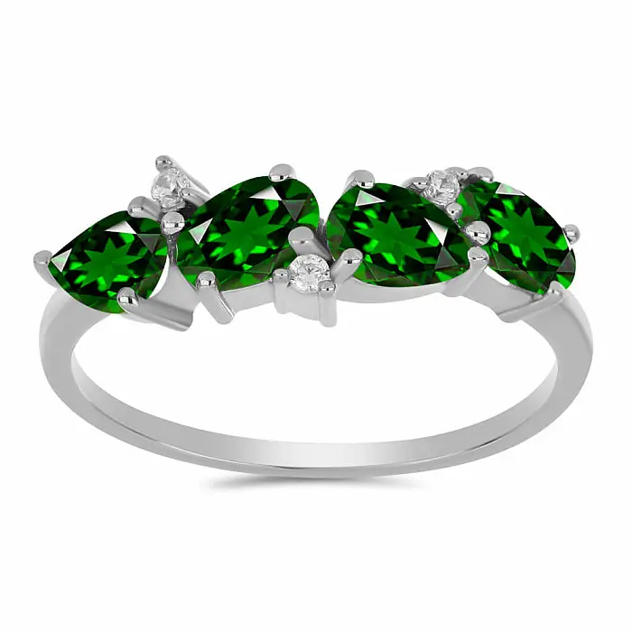 Prsten stříbrný s broušeným chromdiopsidem a zirkony Ag 925 017035 DIO - 52 mm (US 6), 2,4 g
