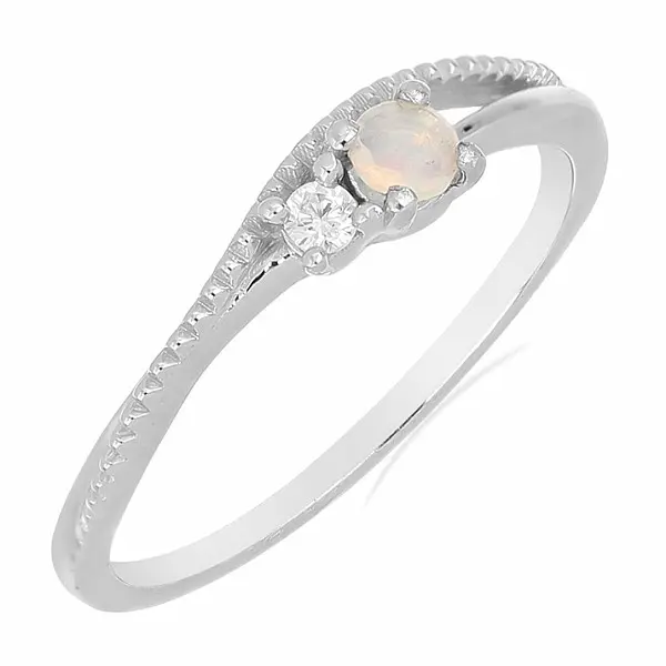 Prsten stříbrný s etiopským opálem a zirkonem Ag 925 031121 ETOP - 59 mm (US 9) 1,25 g