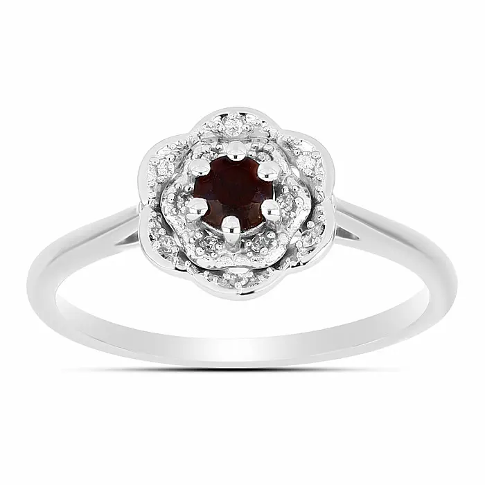 Prsten stříbrný s broušeným granátem a zirkony Ag 925 083525 GT - 59 mm (US 9), 2,4 g