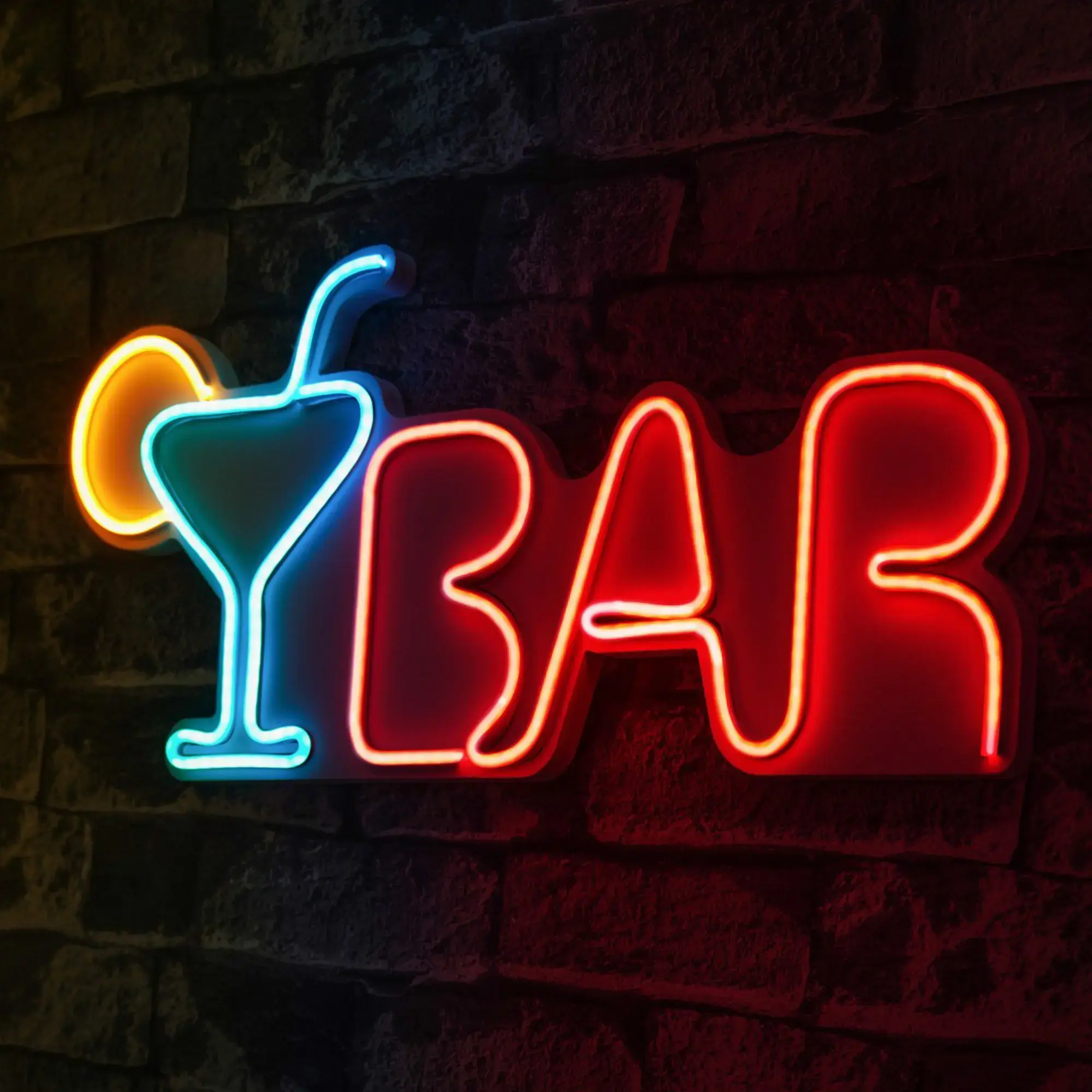 Neonový LED nápis Bar - barevná světelná dekorace na zeď, 50 x 23 cm