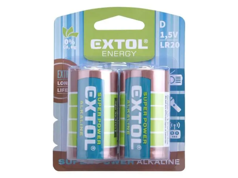 EXTOL ENERGY Baterie alkalické, 2ks, 1,5V D (LR20) 42015