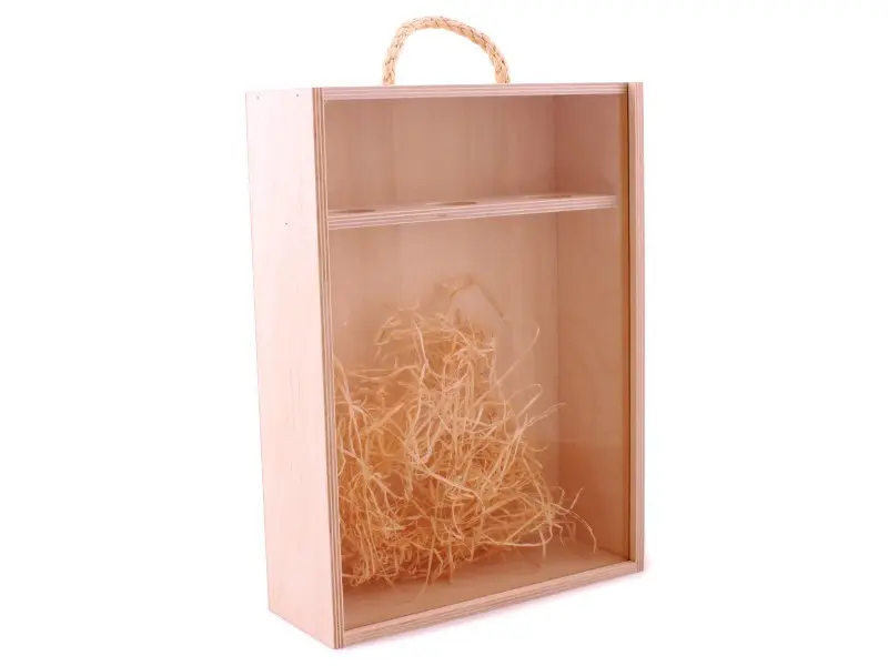 Svozil Dřevěný box na víno se skleněným okénkem, na 3 láhve, 350*255*95 mm