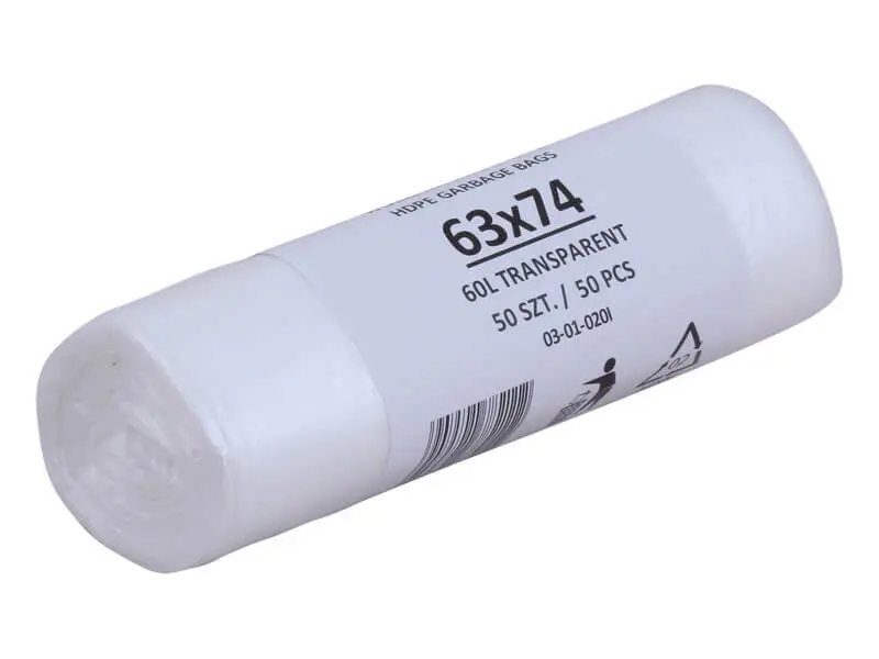 TAVOBAL 233612 Odpadkové pytle HDPE 60 l, 63*74 cm, transparent, role 50 ks