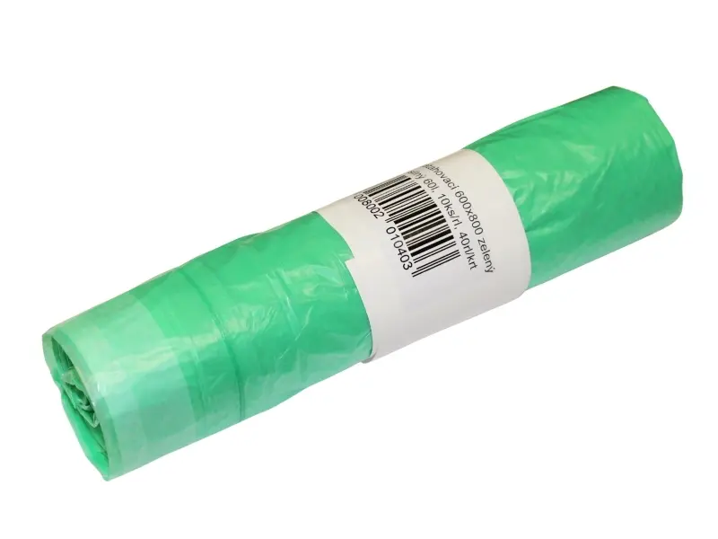 Odpadové pytle LDPE 60 l, 60*80 cm, zatahovací, zelené, role 10 ks