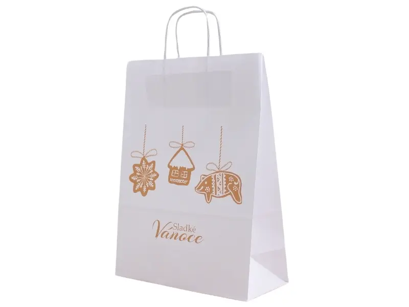 Taška vánoční, Perníčky 24*11*33 cm, bílý kraftový papír 90g