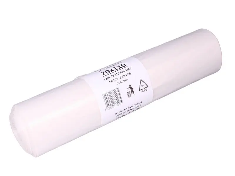 Odpadkové pytle HDPE 120 l, 70*110 cm, transparentní, role 50 ks