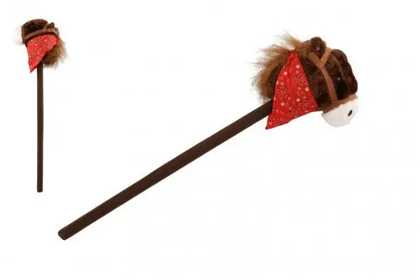 Kůň na tyči plyš 80cm na baterie se zvukem Teddies hnědý v sáčku