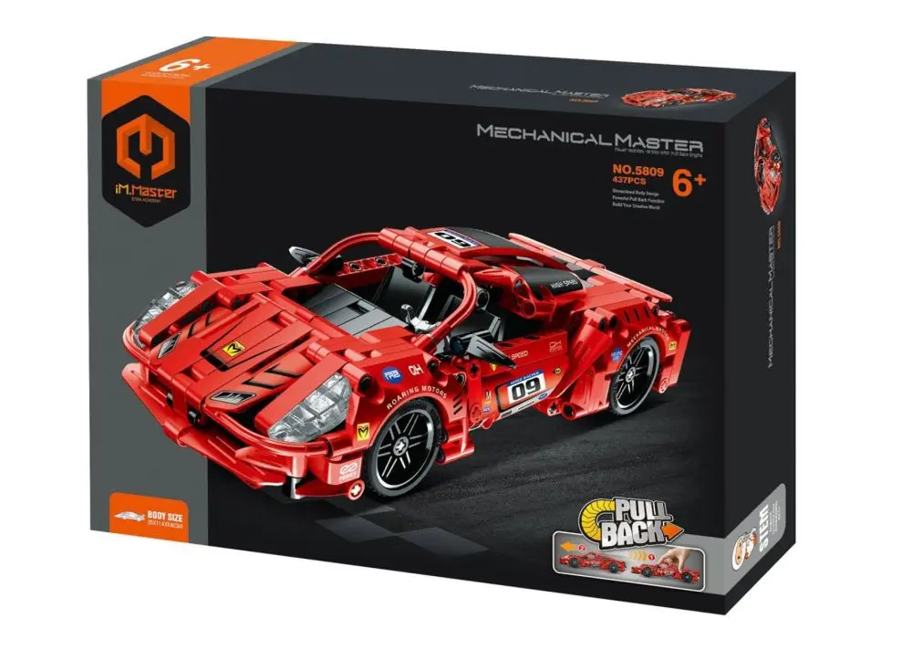 Stavebnice závodní auto na zpětné natažení 437 dílků