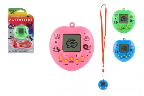Přívěsek na klíče Teddies Zvířátko elektronické se šňůrkou plast 5x6cm na bat 3 barvy se zvukem na kartě 10 5x15x2cm