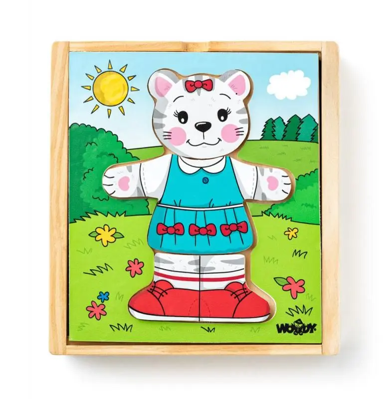 Woody Puzzle šatní skříň Kočička, 18 dílů