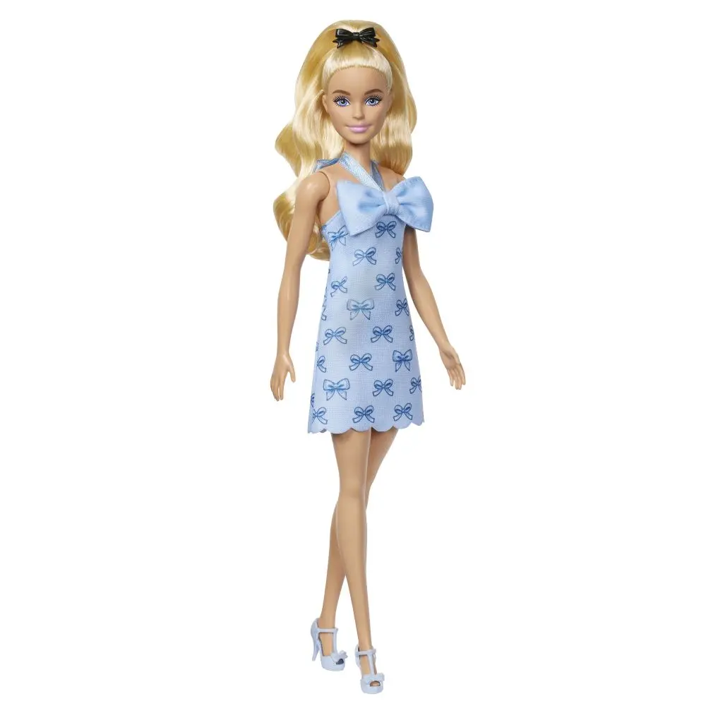 Barbie modelka - šaty s modrými mašlemi